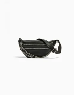 BERSHKA Sac banane similicuir Noir Flash Sale