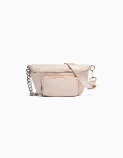 BERSHKA Sac banane tissu fermetures Éclair Écru Clearance