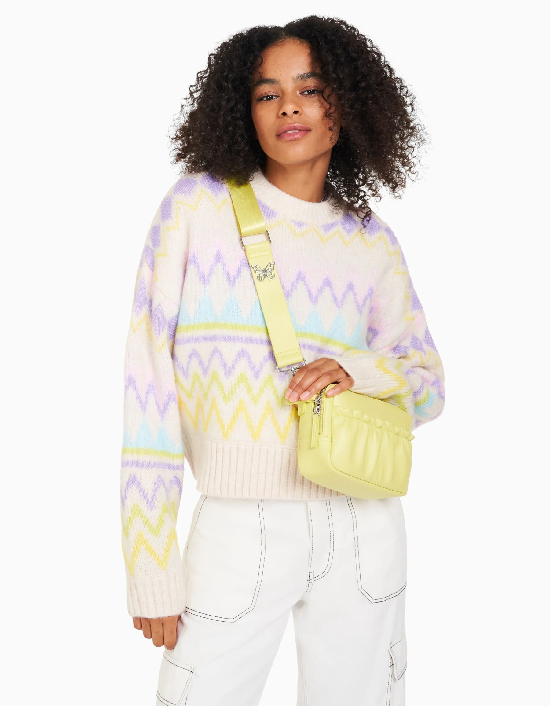 BERSHKA Sac bandoulière similicuir papillon Lime Best Sale