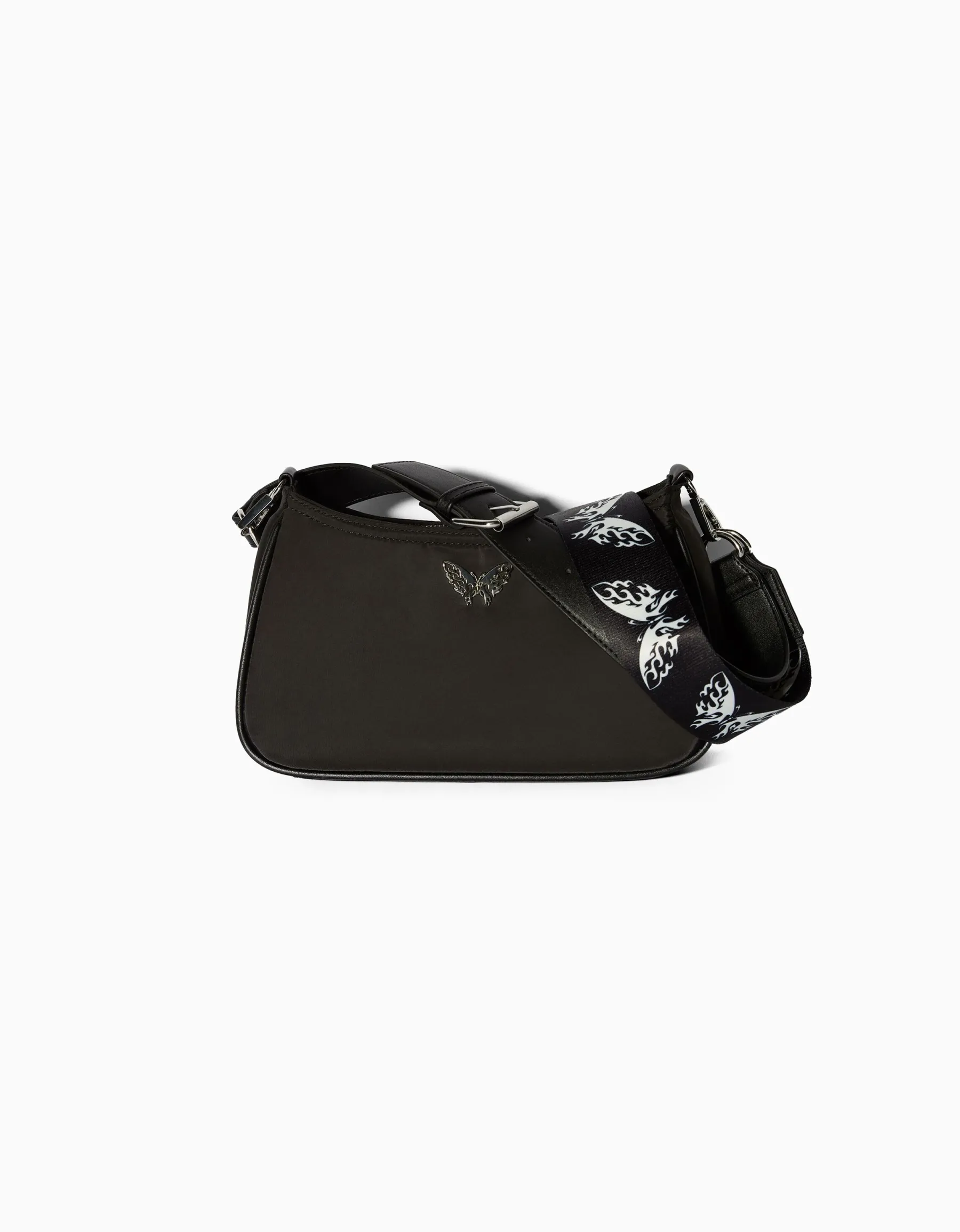 BERSHKA Sac besace imprimé papillons Noir Cheap