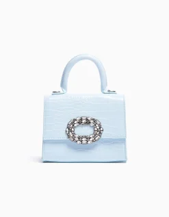 BERSHKA Sac bijou anse chaîne gravé imprimé animal Bleu clair New