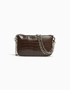 BERSHKA Sac chaîne imitation croco Blanc Discount