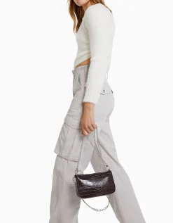 BERSHKA Sac chaîne imitation croco Blanc Discount