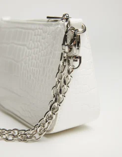 BERSHKA Sac chaîne imitation croco Blanc Shop