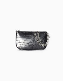 BERSHKA Sac chaîne imitation croco Blanc New