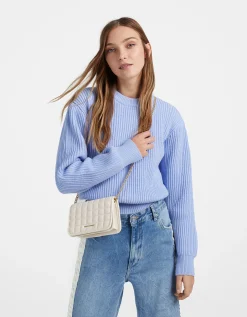 BERSHKA Sac matelassé chaîne Écru Fashion