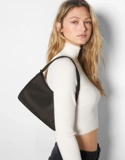 BERSHKA Sac porté épaule tissu Noir Cheap