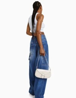 BERSHKA Sac rabat effet croco anse Écru Store