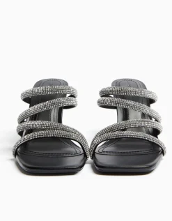 BERSHKA Sandales à talon brides brillantes Noir Best
