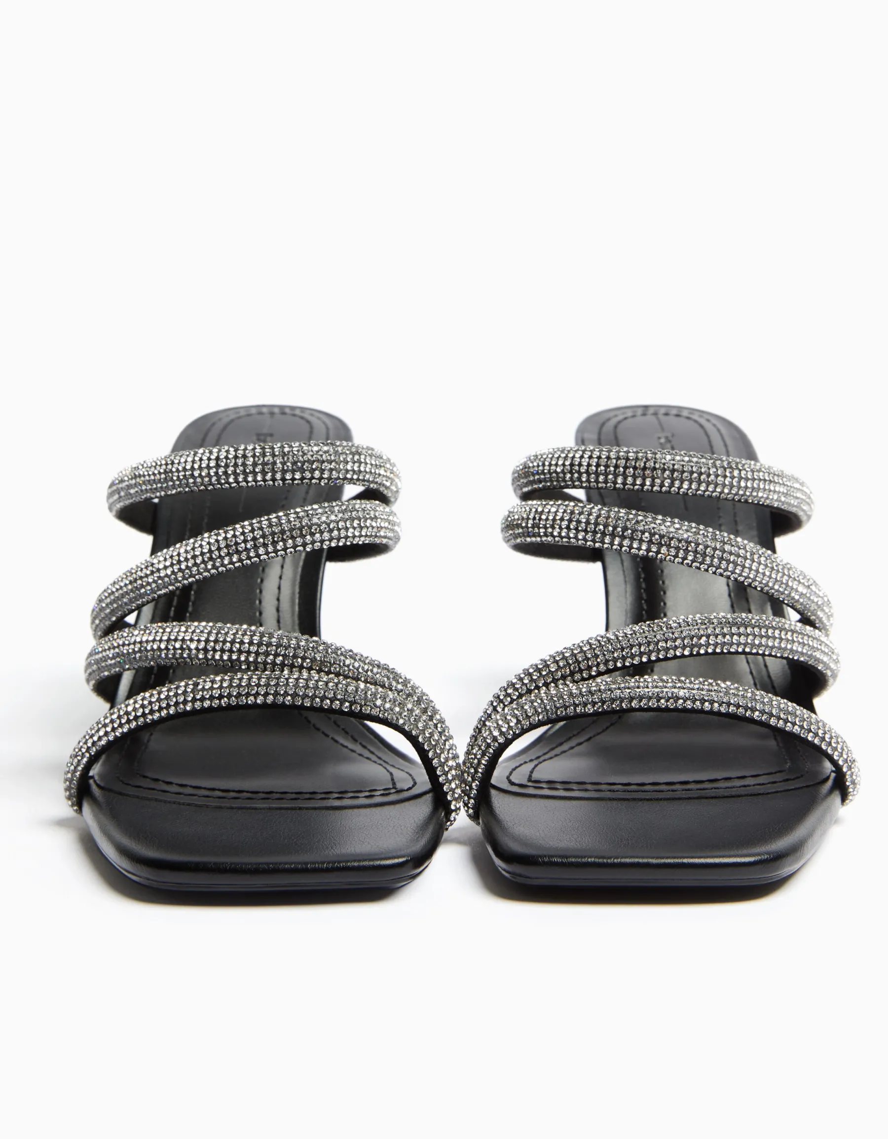 BERSHKA Sandales à talon brides brillantes Noir Best