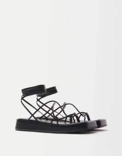 BERSHKA Sandales plates plateforme brides cheville Noir Clearance