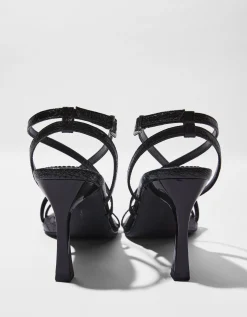 BERSHKA Sandales talon aiguille lanières Noir Hot