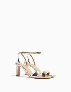BERSHKA Sandales talon brides boucle de cheville Or Online