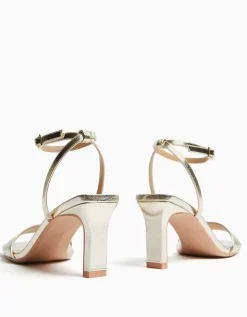 BERSHKA Sandales talon brides boucle de cheville Or Online