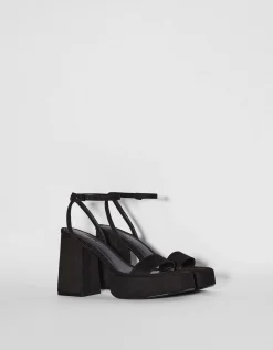 BERSHKA Sandales talon compensé Noir Best Sale