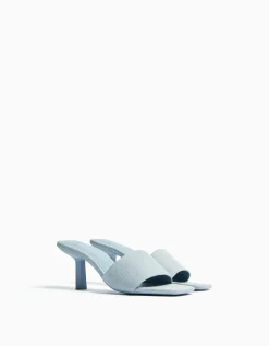 BERSHKA Sandales talon denim Bleu Sale