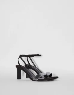 BERSHKA Sandales talon métallisées boucle de cheville Noir Best Sale