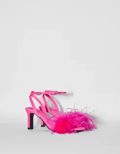 BERSHKA Sandales talon plumes Fuchsia Shop