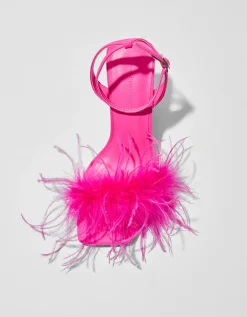BERSHKA Sandales talon plumes Fuchsia Outlet