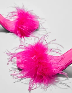 BERSHKA Sandales talon plumes Fuchsia Outlet