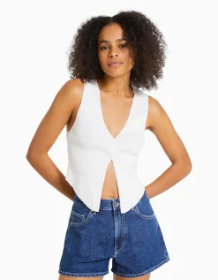 BERSHKA Short denim mom Bleu Cheap