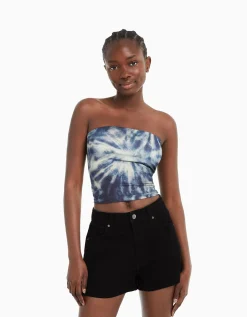 BERSHKA Short denim mom Bleu Fashion
