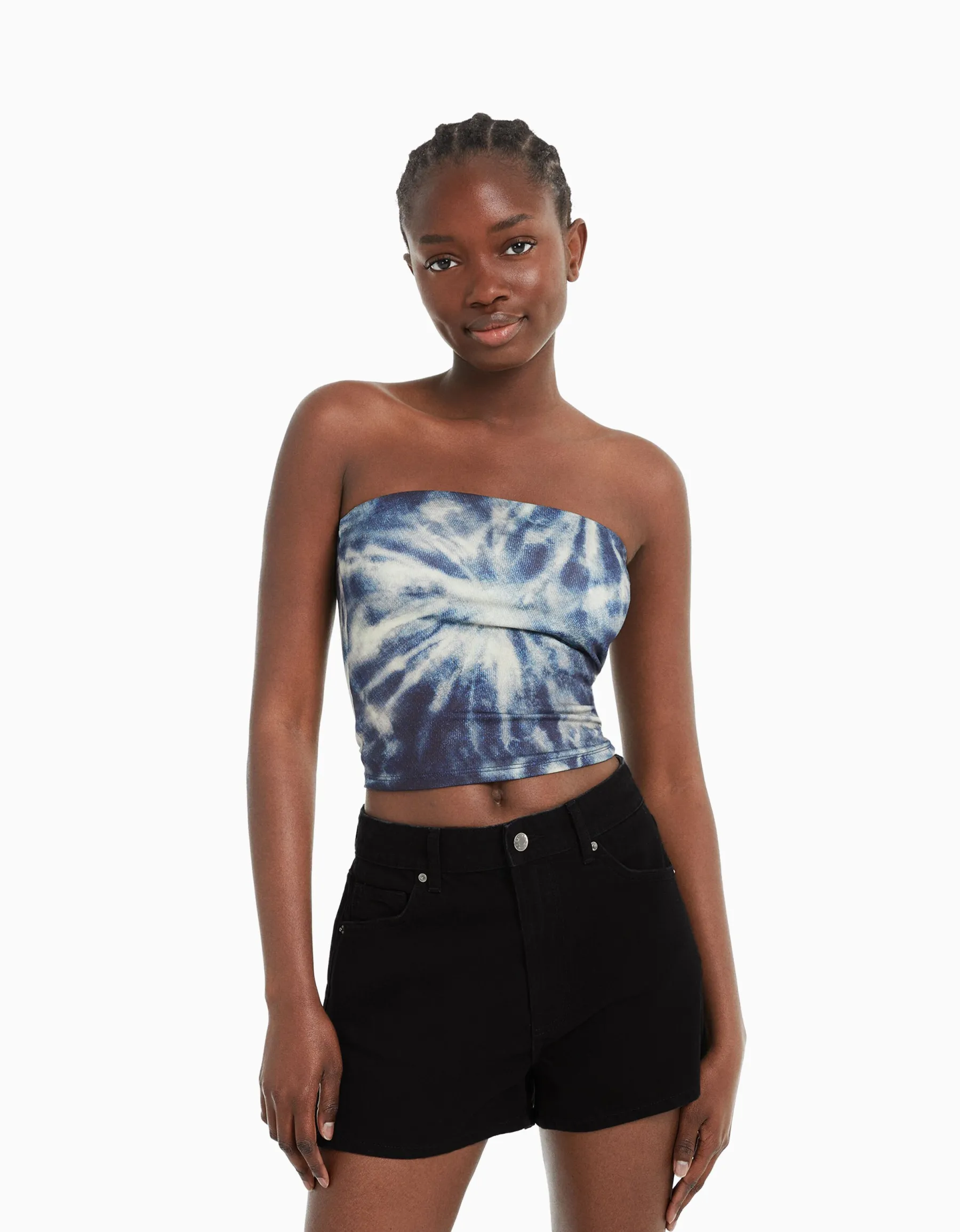 BERSHKA Short denim mom Bleu Fashion