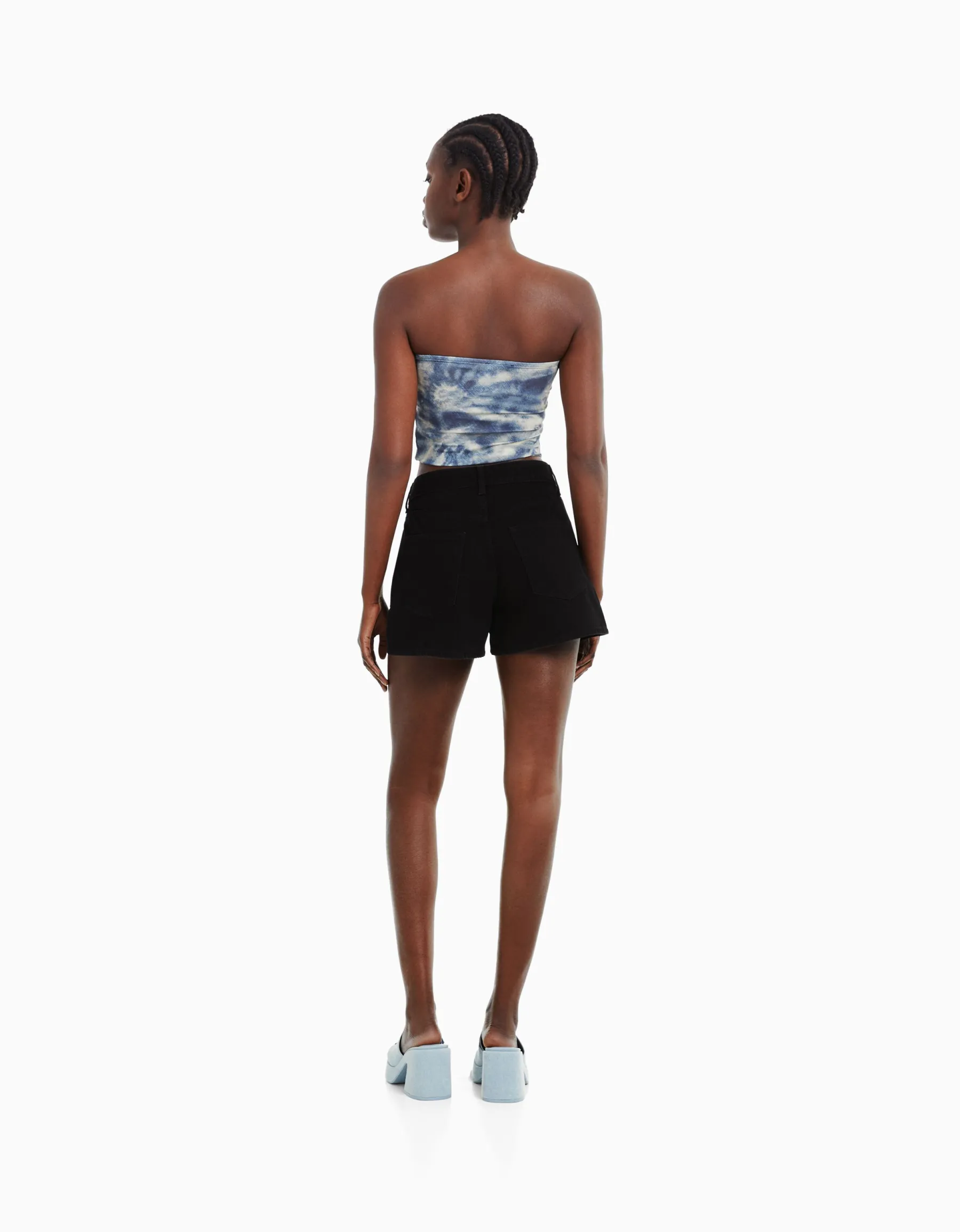 BERSHKA Short denim mom Bleu Fashion