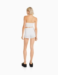 BERSHKA Short denim retroussé Blanc Online