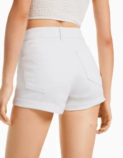 BERSHKA Short denim retroussé Blanc Online