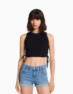 BERSHKA Short denim retroussé Blanc Fashion