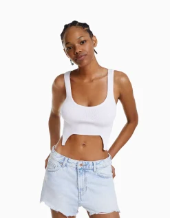 BERSHKA Short denim vintage déchiré Bleu clair Cheap