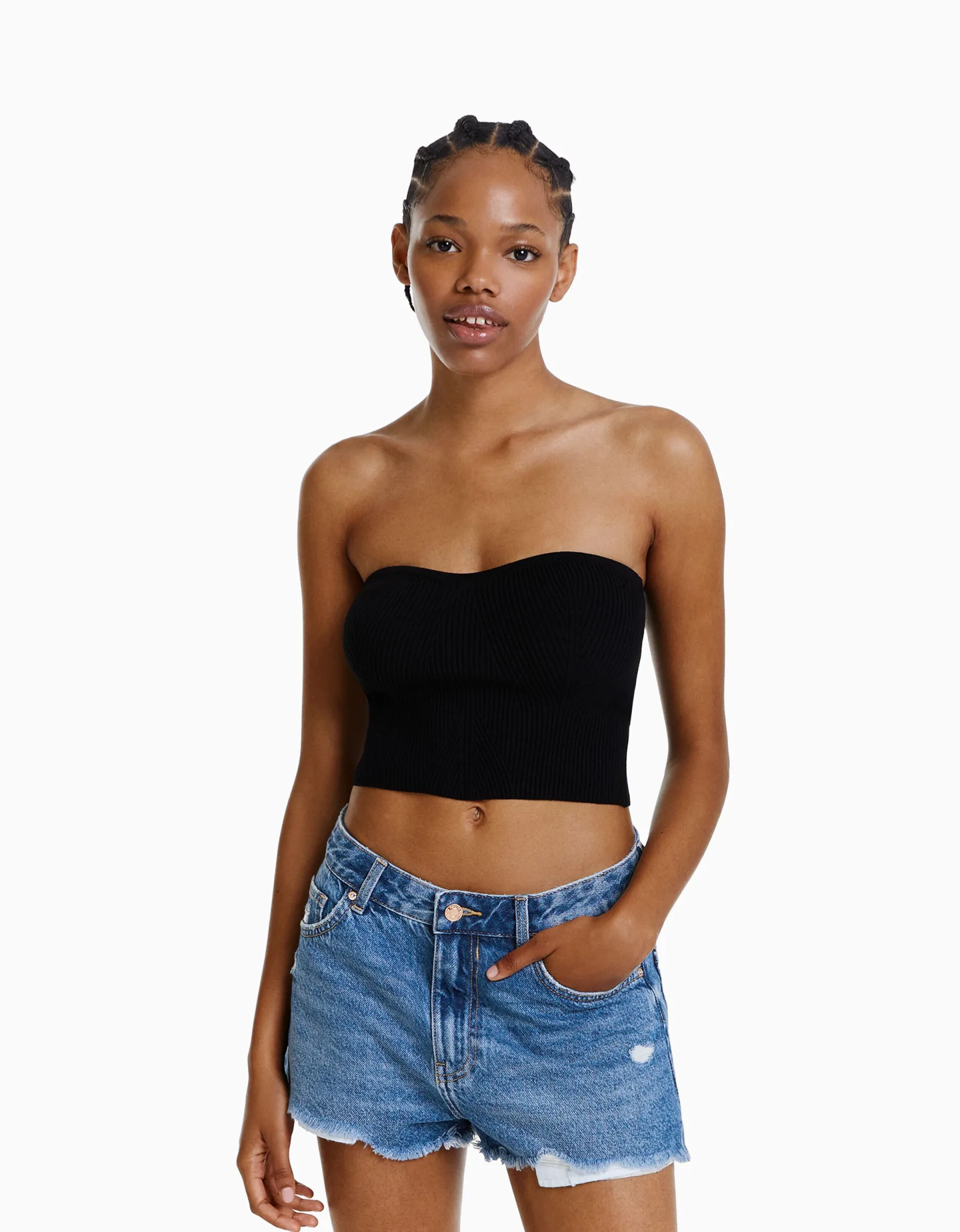 BERSHKA Short denim vintage déchiré Bleu clair Outlet