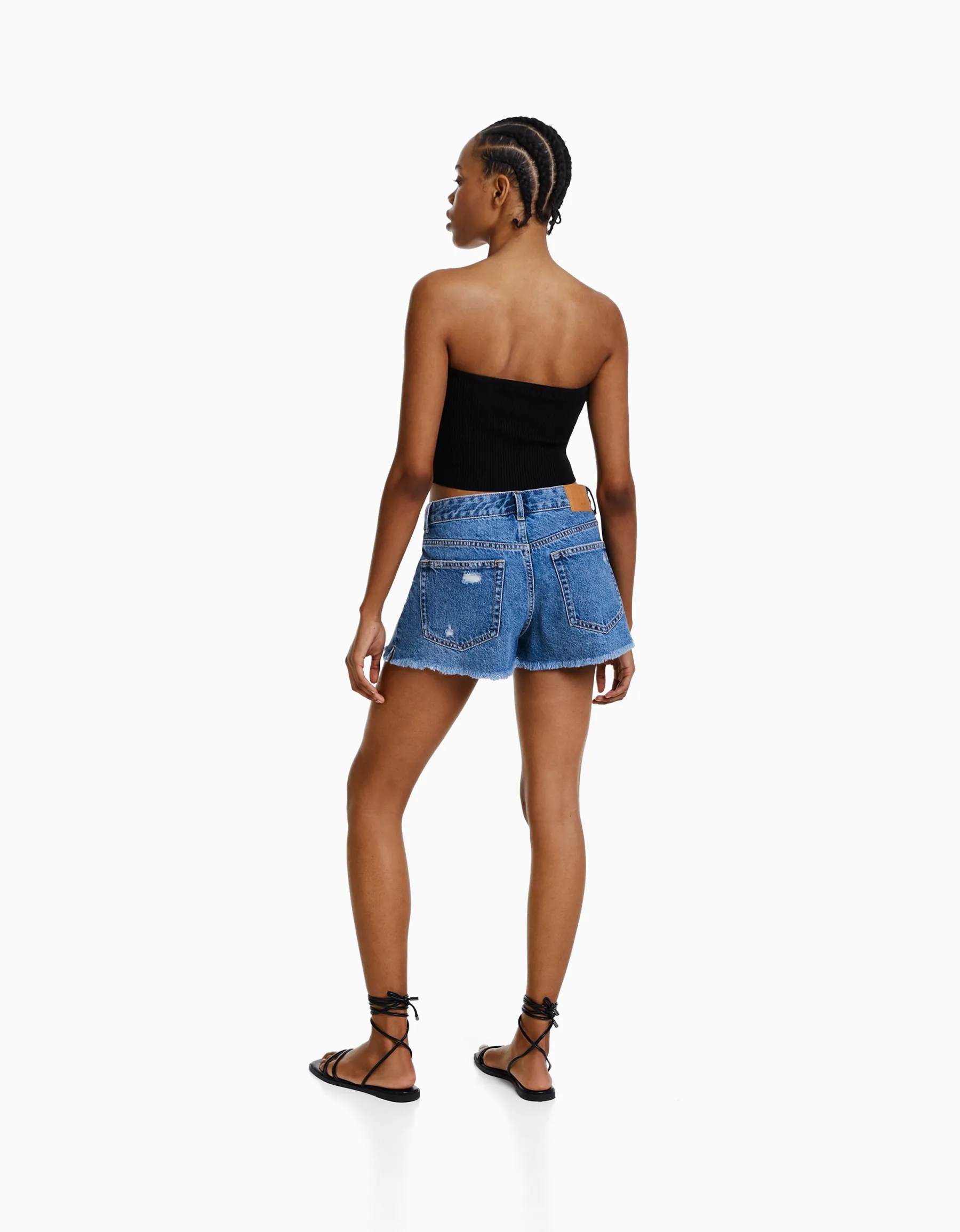 BERSHKA Short denim vintage déchiré Bleu clair Outlet