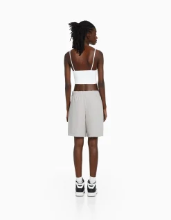 BERSHKA Short molleton coton Gris Hot