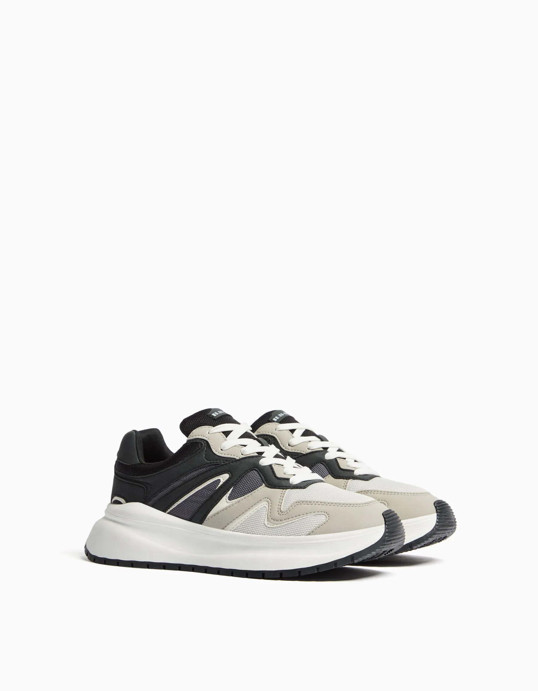 BERSHKA Sneakers semelle épaisse avec mesh homme Blanc Sale