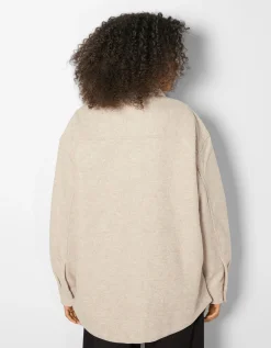 BERSHKA Surchemise basique Sable Outlet