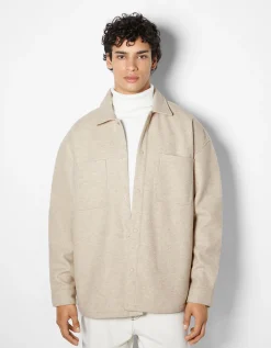 BERSHKA Surchemise basique Sable Online