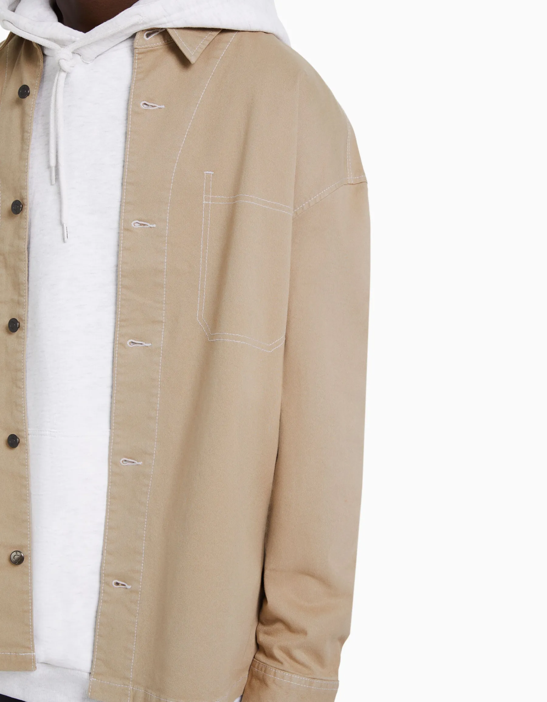BERSHKA Surchemise coton fil contraste Sable Hot