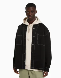 BERSHKA Surchemise coton fil contraste Sable Clearance
