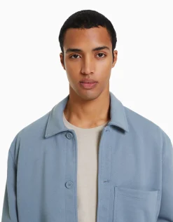 BERSHKA Surchemise imitation daim Bleu Online