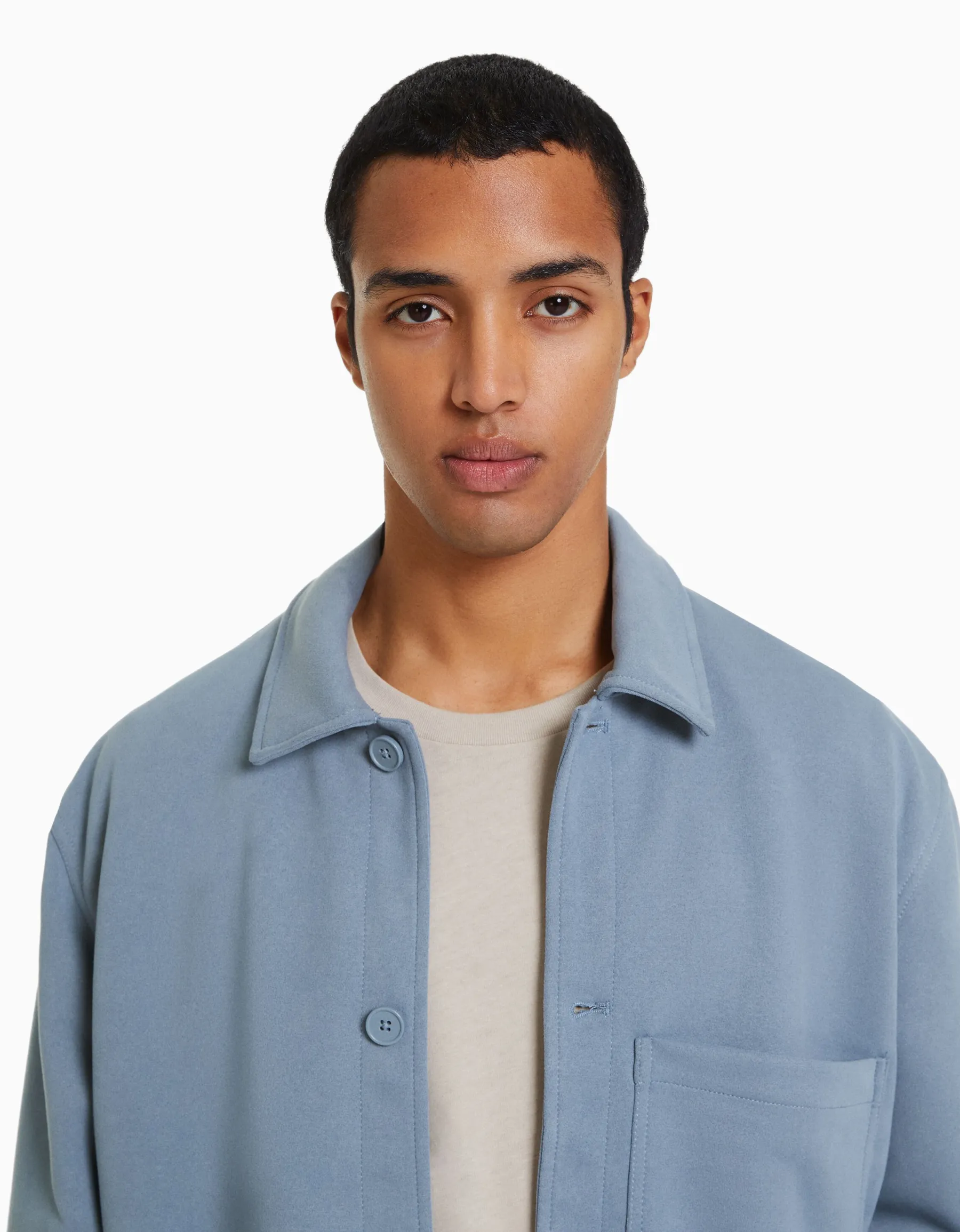 BERSHKA Surchemise imitation daim Bleu Online