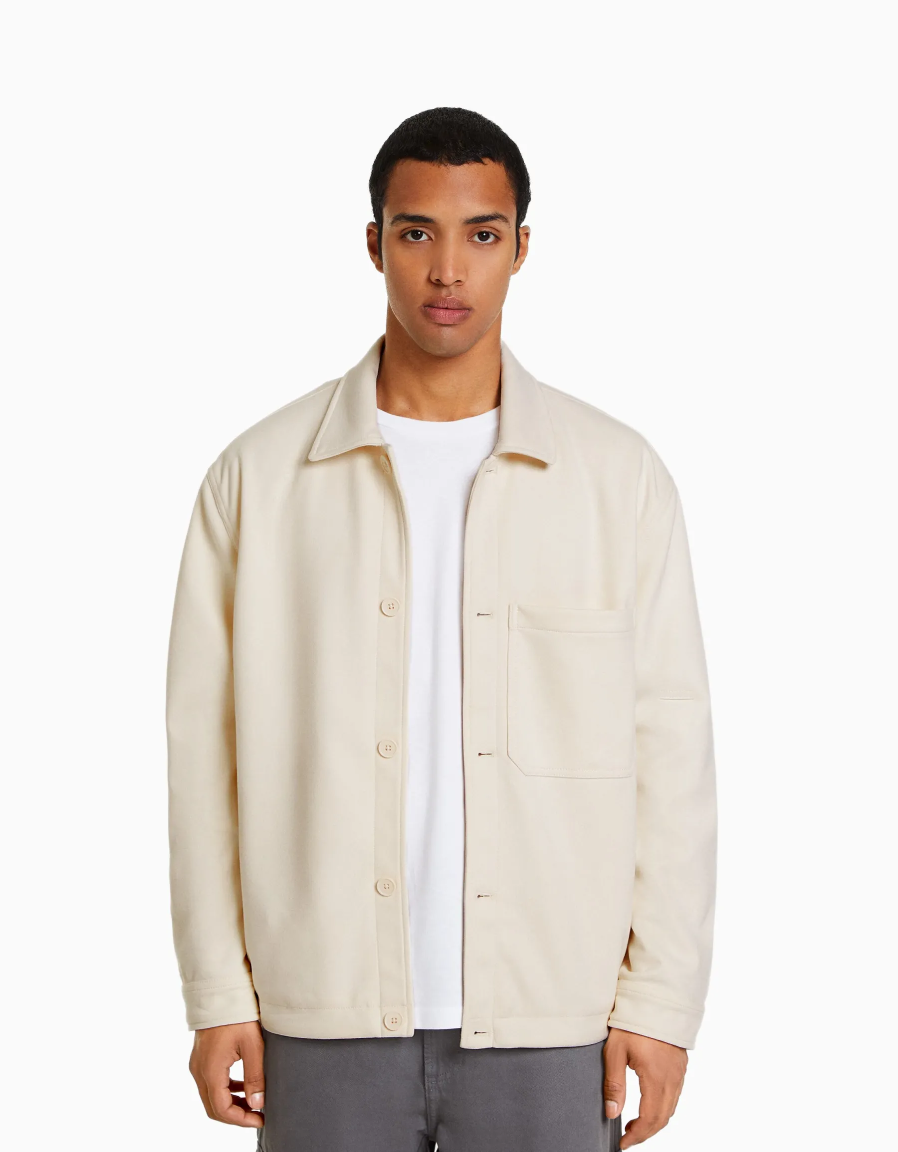 BERSHKA Surchemise imitation daim Bleu Clearance