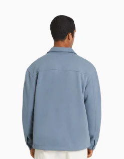 BERSHKA Surchemise imitation daim Bleu Sale