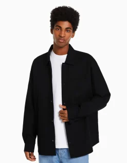 BERSHKA Surchemise manches longues gaufrée boutons-pression Vert Cheap