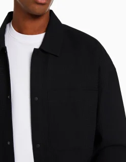 BERSHKA Surchemise manches longues gaufrée boutons-pression Vert Cheap