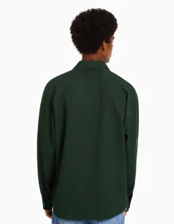 BERSHKA Surchemise manches longues gaufrée boutons-pression Vert Clearance