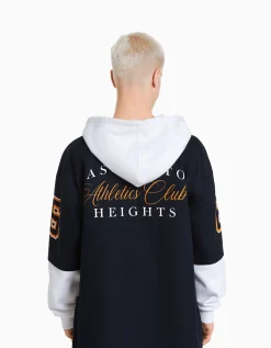 BERSHKA Surchemise manches longues capuche varsity molleton Marine Discount