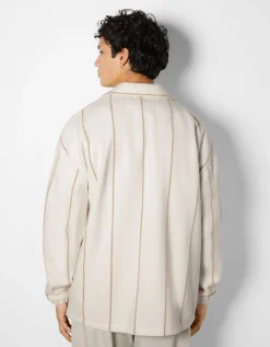 BERSHKA Surchemise rayée Écru Sale