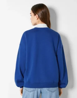 BERSHKA Sweat ample imprimé Écru Online